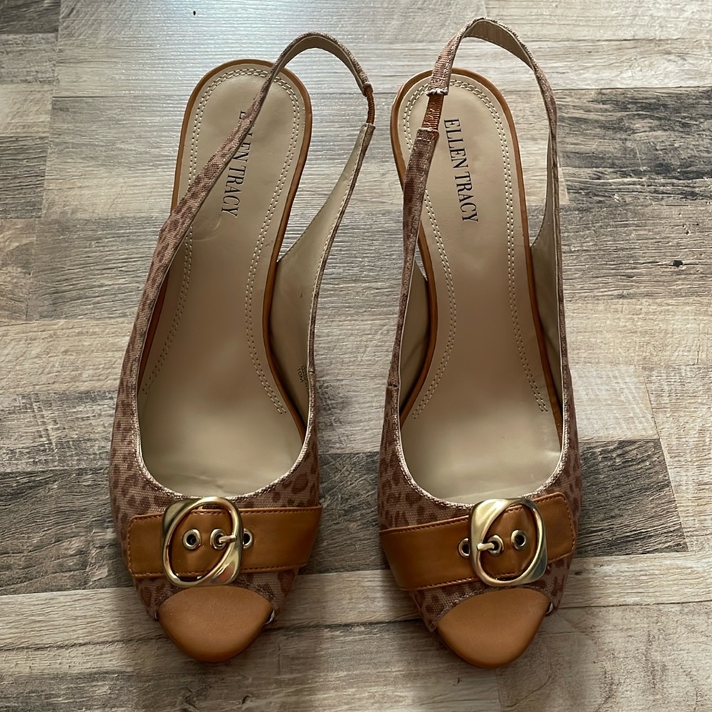 Ellen Tracy Leopard Slingback Heels